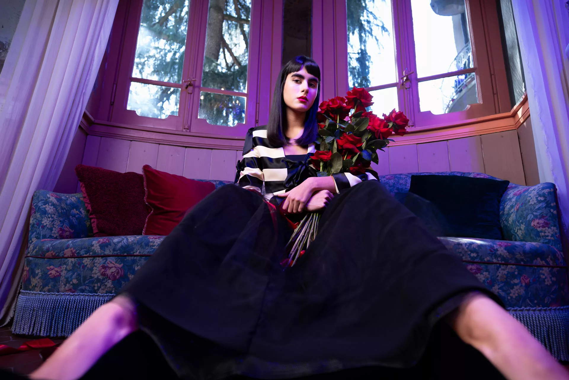 Fashion Shooting with a brunette model in vintage atmosphere.